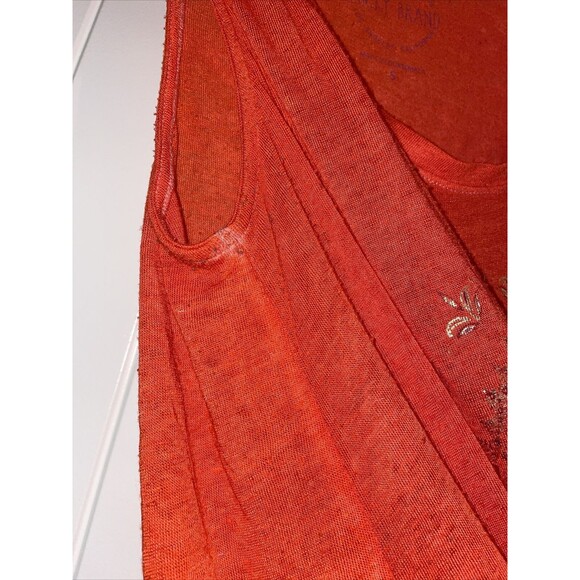 Lucky Brand Orange Ganesha Elephant Tank Top distressed boho gold baggy small - Picture 5 of 8